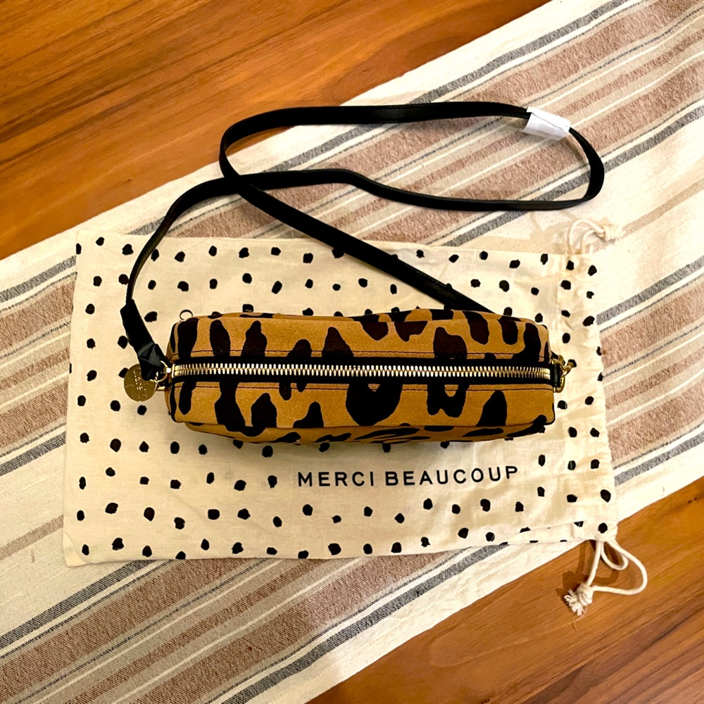 NEW Clare V. Midi Sac Crossbody Bag in Tan Pablo Cat Suede Leopard Print